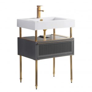 Dakota 24" Modern Bathroom Vanity  Rock Gray with Satin Brass Hardware