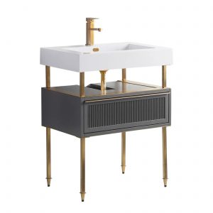 Dakota 30" Modern Bathroom Vanity  Rock Gray with Satin Brass Hardware