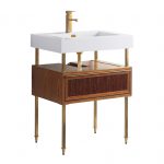 Dakota 30″ Modern Bathroom Vanity Teak Brown with Satin Bras Hardware