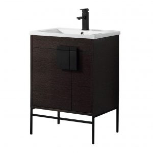 Shawbridge 24" Modern Bathroom Vanity  Black Oak Straight Grain with Black Hardware