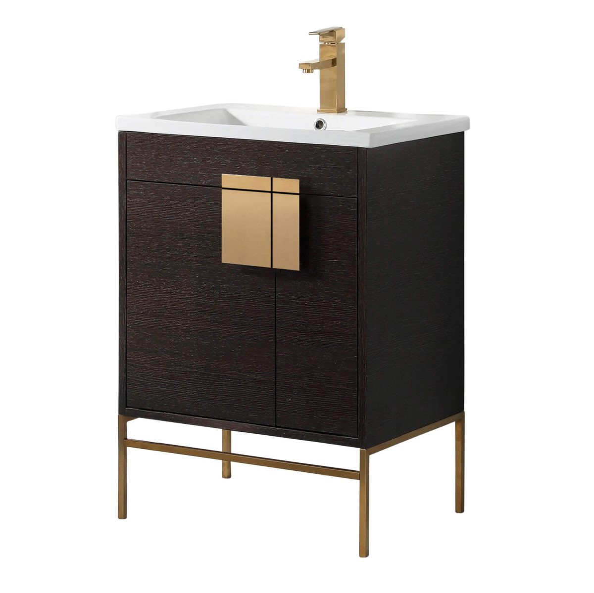 Shawbridge 24" Modern Bathroom Vanity  Black Oak Straight Grain with Satin Brass Hardware