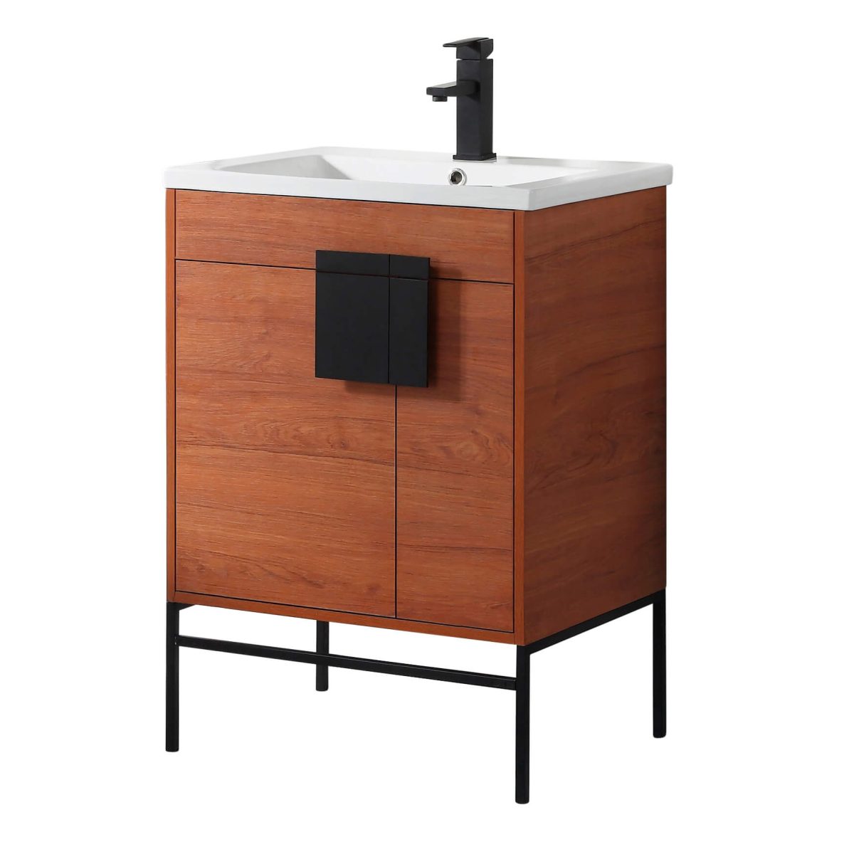 Shawbridge 24" Modern Bathroom Vanity  Spicy Walnut with Black Hardware