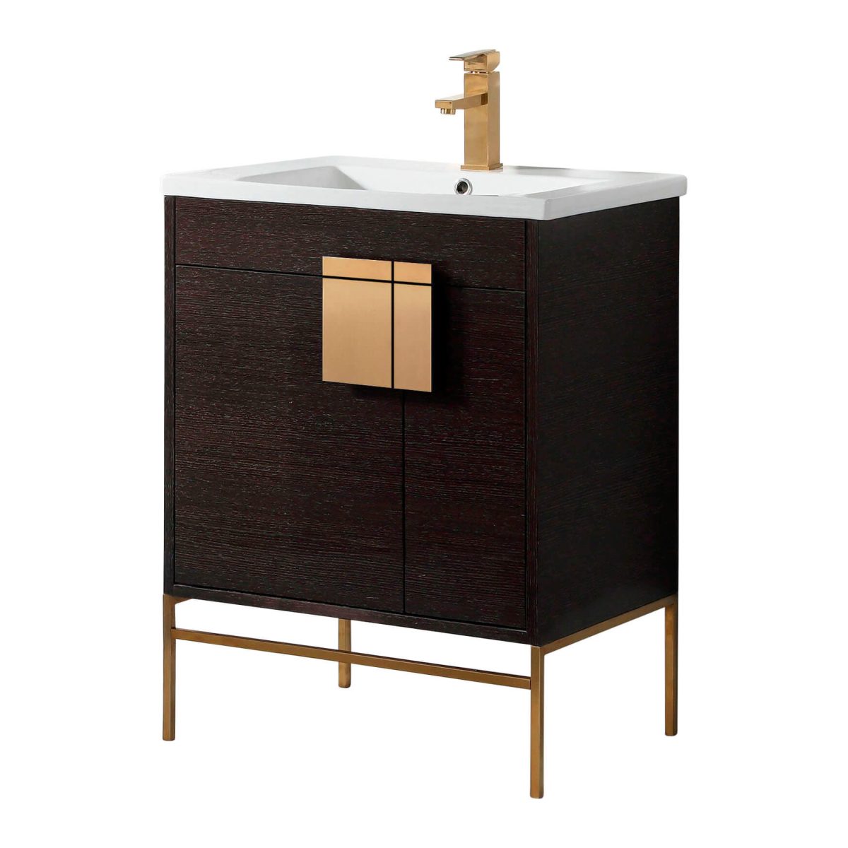 Shawbridge 30" Modern Bathroom Vanity Black Oak Straight Grain with Satin Brass Hardware Shawbridge 30" Modern Bathroom Vanity Black Oak Straight Grain with Satin Brass Hardware