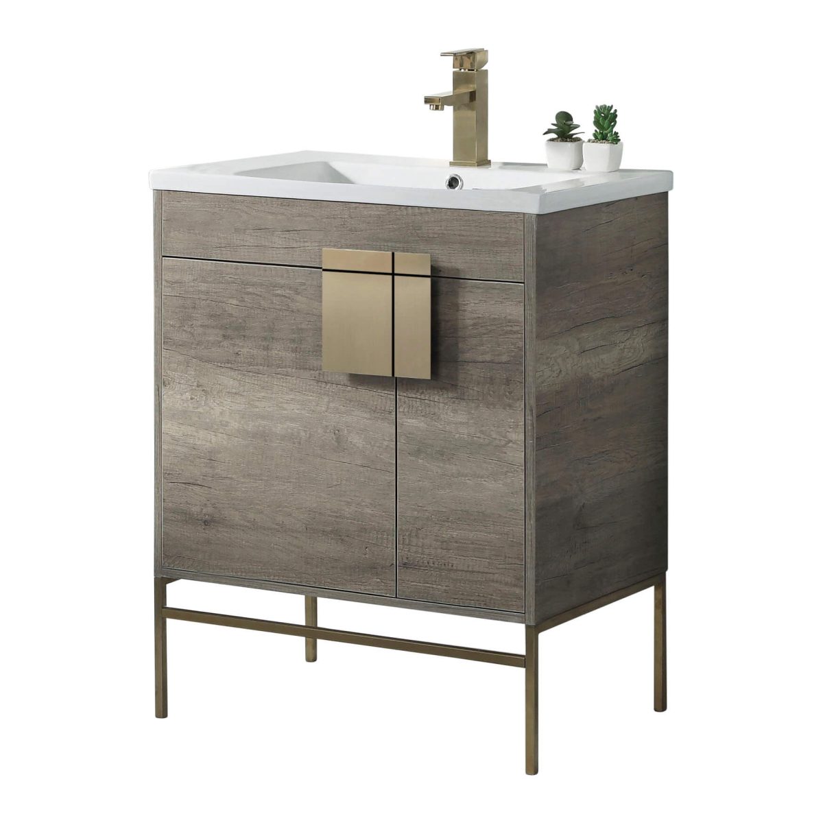 Shawbridge 30" Modern Bathroom Vanity  Shadow Gray with Satin Brass Hardware