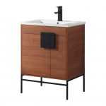 Shawbridge 30″ Modern Bathroom Vanity Spicy Walnut with Black Hardware