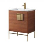 Shawbridge 30″ Modern Bathroom Vanity Spicy Walnut with Satin Brass Hardware