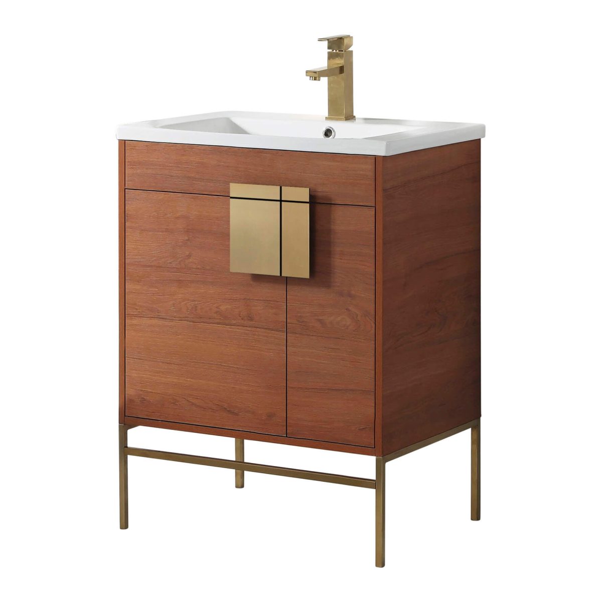 Shawbridge 30" Modern Bathroom Vanity  Spicy Walnut with Satin Brass Hardware