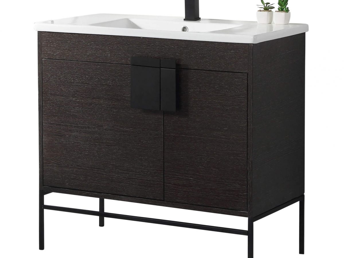 Shawbridge 36 Modern Bathroom Vanity Black Oak Straight Grain With Black Hardware Anve Kitchen And Bath
