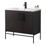 Shawbridge 36″ Modern Bathroom Vanity Black Oak Straight Grain with Black Hardware
