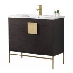 Shawbridge 36″ Modern Bathroom Vanity Black Oak Straight Grain with Satin Brass Hardware