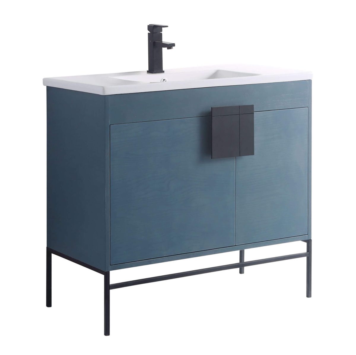 Shawbridge 36" Modern Bathroom Vanity  French Blue with Black Hardware