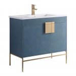 Shawbridge 36″ Modern Bathroom Vanity French Blue with Satin Brass Hardware