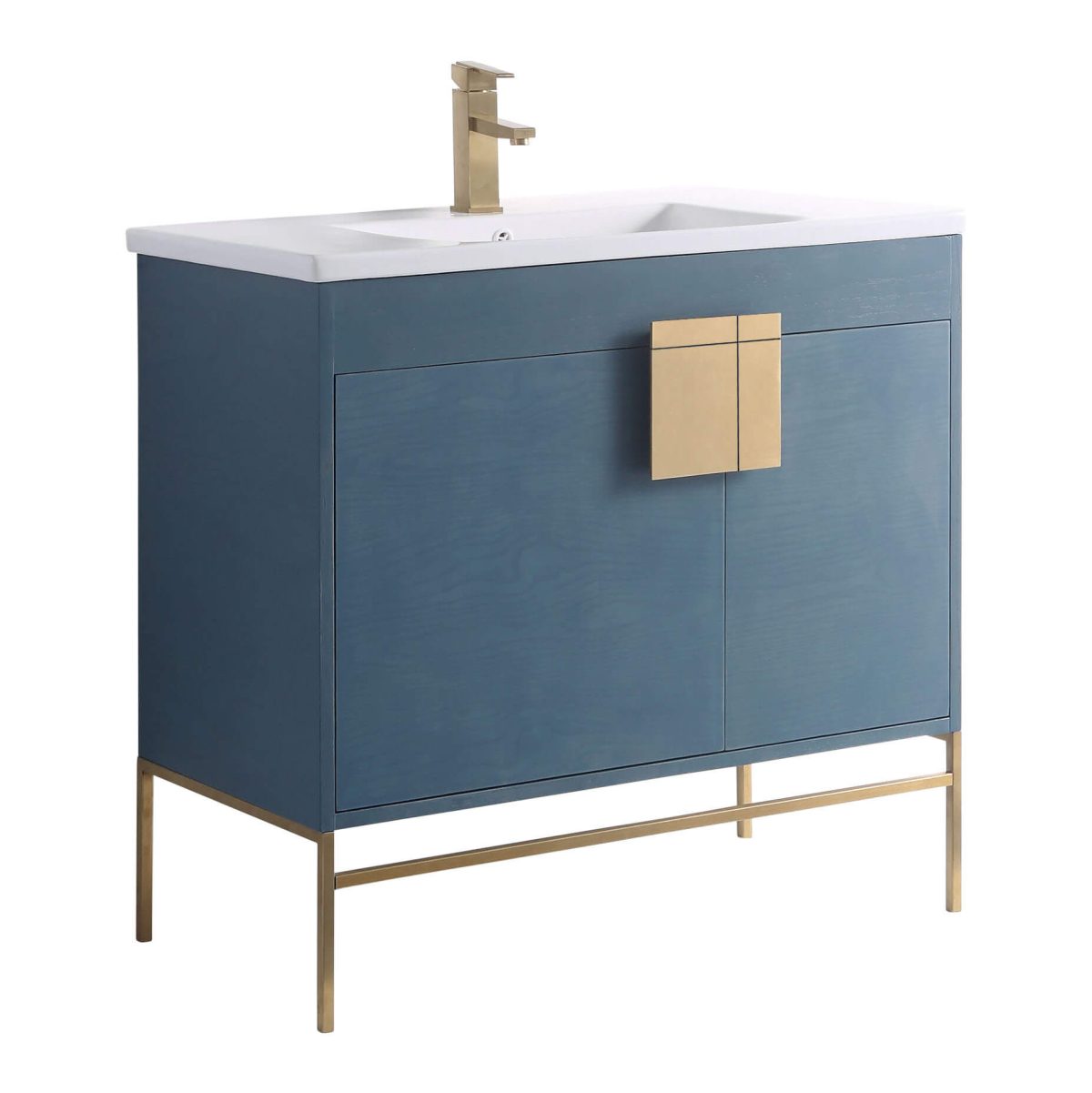 Shawbridge 36" Modern Bathroom Vanity French Blue with Satin Brass Hardware Shawbridge 36" Modern Bathroom Vanity French Blue with Satin Brass Hardware