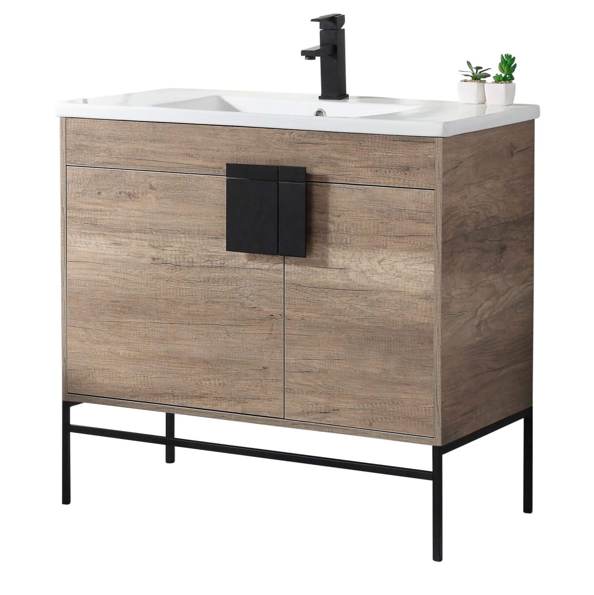 Shawbridge 36" Modern Bathroom Vanity  Shadow Gray with Black Hardware