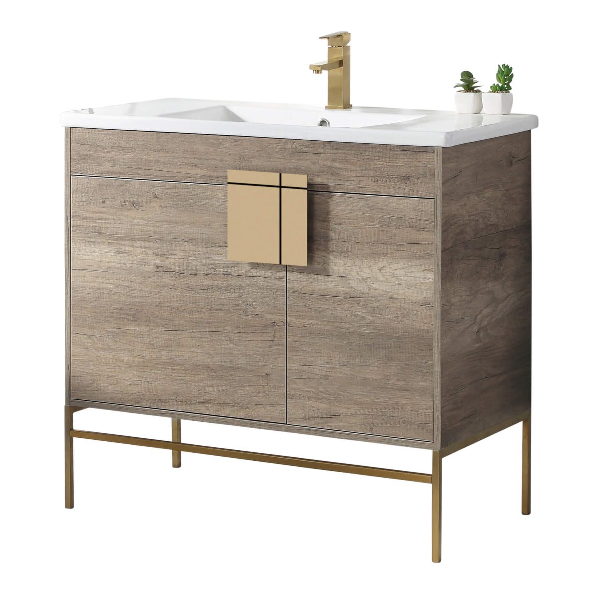 Shawbridge 36" Modern Bathroom Vanity  Shadow Gray with Satin Brass Hardware