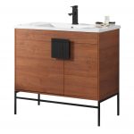 Shawbridge 36″ Modern Bathroom Vanity Spicy Walnut with Black Hardware