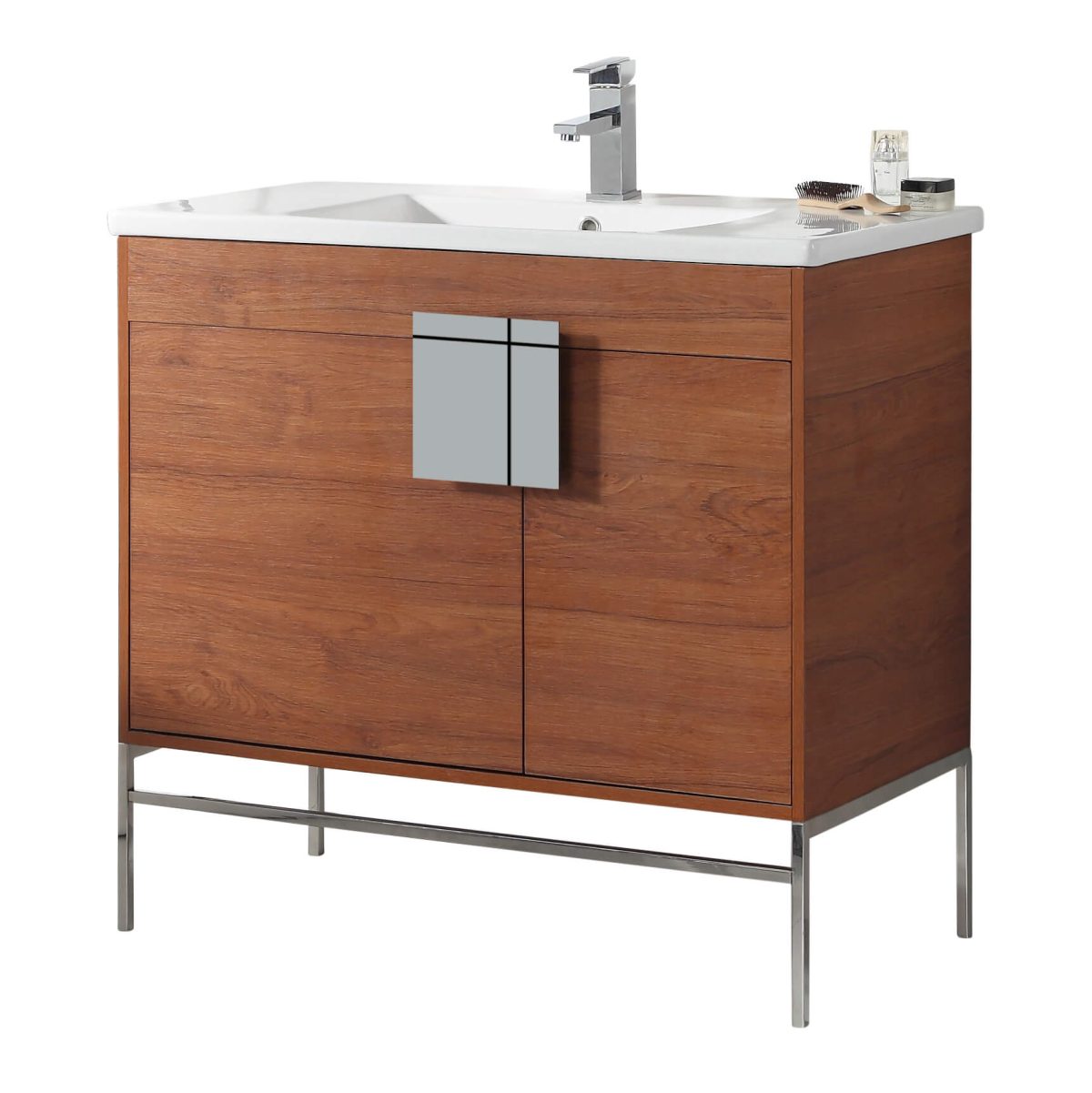 Shawbridge 36" Modern Bathroom Vanity  Spicy Walnut with Chrome Hardware