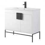Shawbridge 36″ Modern Bathroom Vanity White with Black Hardware