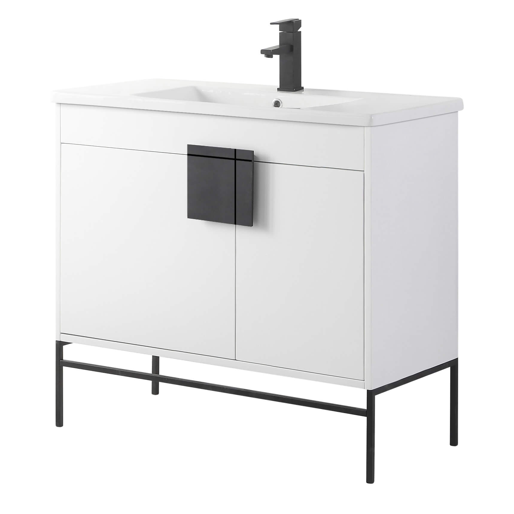 Shawbridge 36" Modern Bathroom Vanity  White with Black Hardware