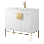 Shawbridge 36″ Modern Bathroom Vanity White with Satin Brass Hardware