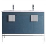 Shawbridge 48″ Modern Double Bathroom Vanity French Blue with Polished Chrome Hardware