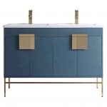 Shawbridge 48″ Modern Double Bathroom Vanity French Blue with Satin Brass Hardware
