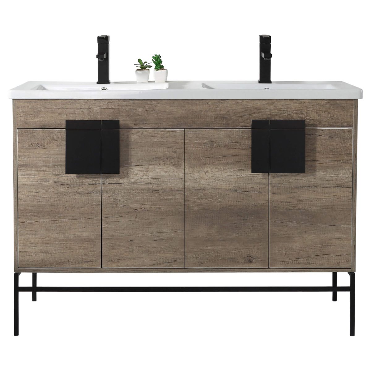 Shawbridge 48" Modern Double Bathroom Vanity  Shadow Gray with Black Hardware