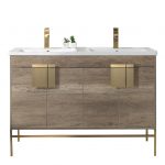 Shawbridge 48″ Modern Double Bathroom Vanity Shadow Gray with Satin Brass Hardware
