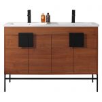 Shawbridge 48″ Modern Double Bathroom Vanity Spicy Walnut with Black Hardware