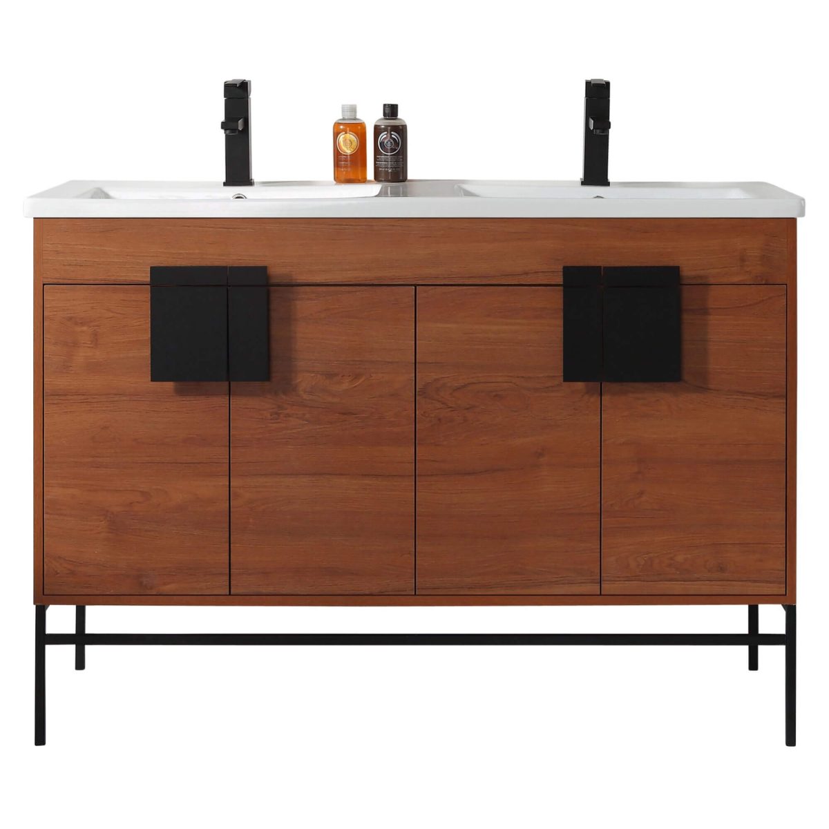 Shawbridge 48" Modern Double Bathroom Vanity  Spicy Walnut with Black Hardware