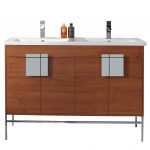 Shawbridge 48″ Modern Double Bathroom Vanity Spicy Walnut with Chrome Hardware