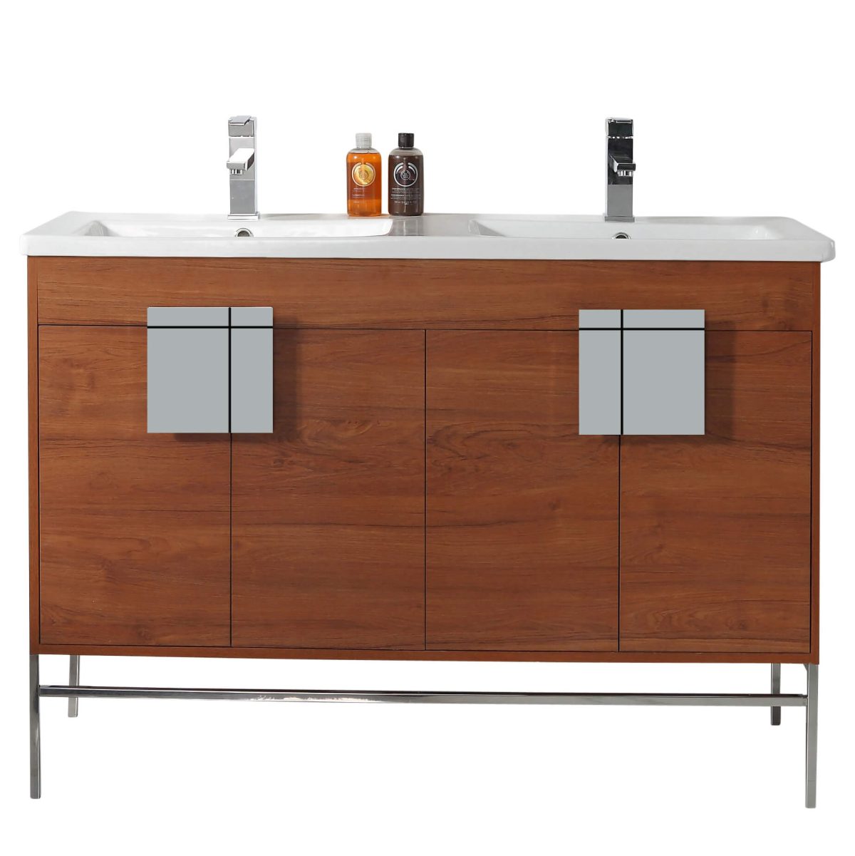 Shawbridge 48" Modern Double Bathroom Vanity  Spicy Walnut with Chrome Hardware