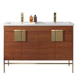Shawbridge 48″ Modern Double Bathroom Vanity Spicy Walnut with Satin Brass Hardware