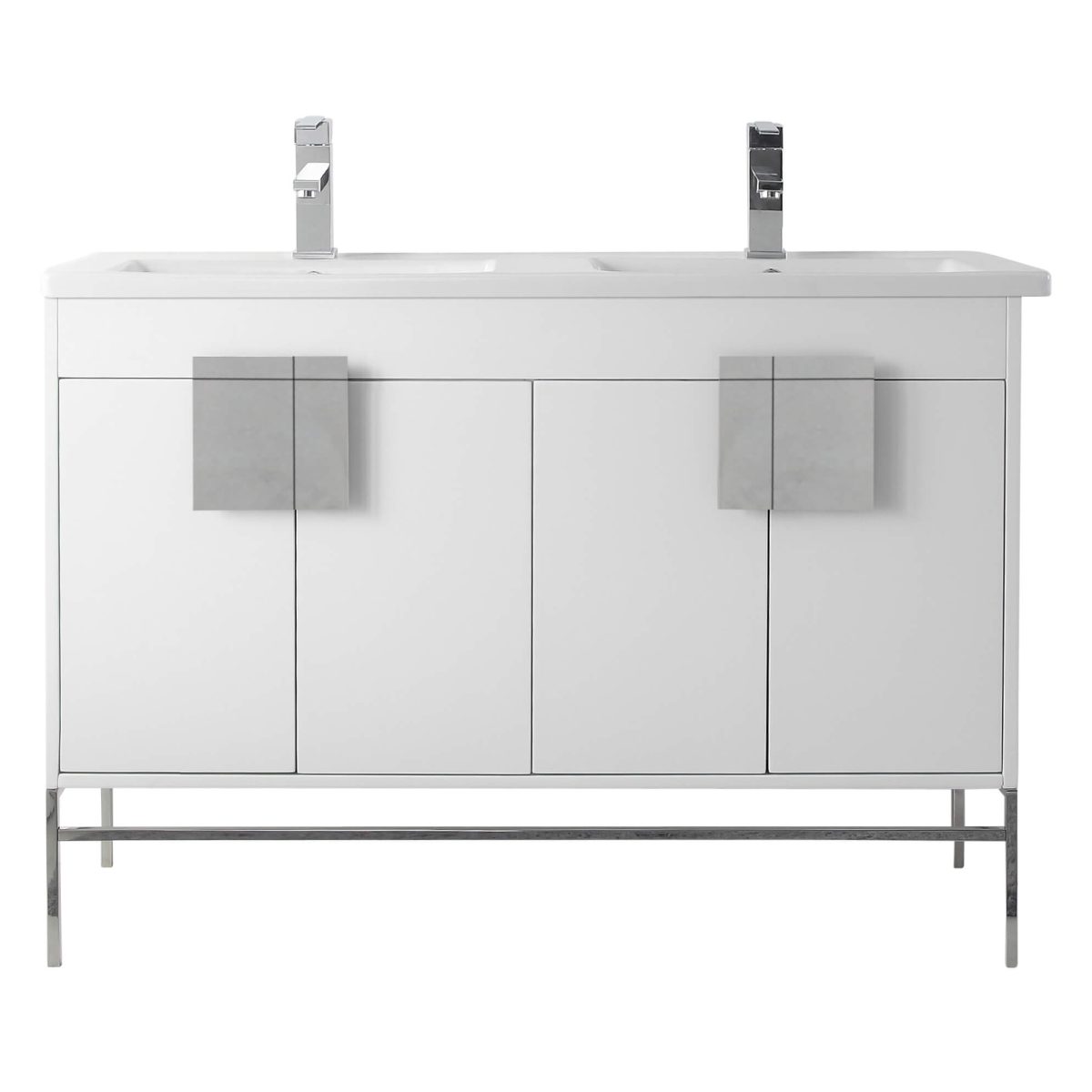 Shawbridge 48" Modern Double Bathroom Vanity White with Polished Chrome Hardware Shawbridge 48" Modern Double Bathroom Vanity White with Polished Chrome Hardware