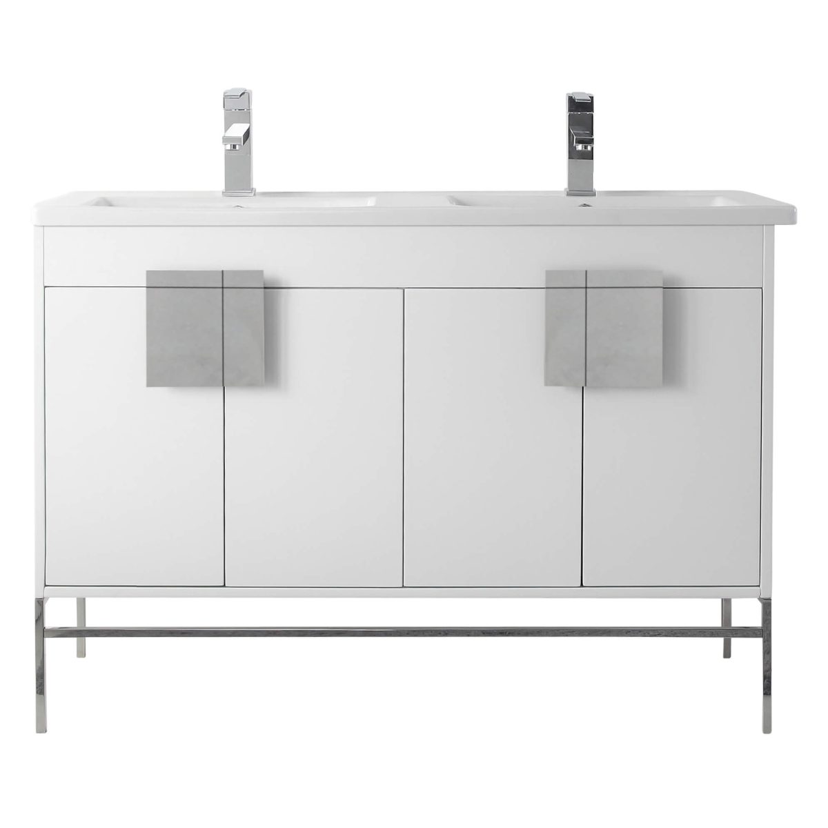 Shawbridge 48" Modern Double Bathroom Vanity  White with Polished Chrome Hardware