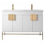 Shawbridge 48″ Modern Double Bathroom Vanity White with Satin Brass Hardware