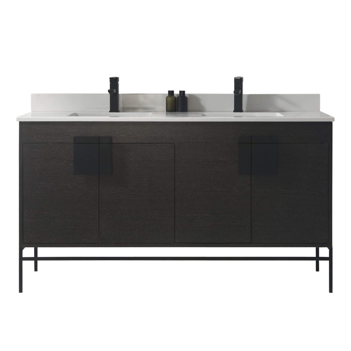 Shawbridge 60" Modern Double Bathroom Vanity  Black Oak Straight Grain with Black Hardware