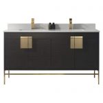 Shawbridge 60″ Modern Double Bathroom Vanity Black Oak Straight Grain with Satin Brass Hardware