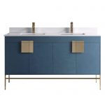 Shawbridge 60″ Modern Double Bathroom Vanity French Blue with Satin Brass Hardware