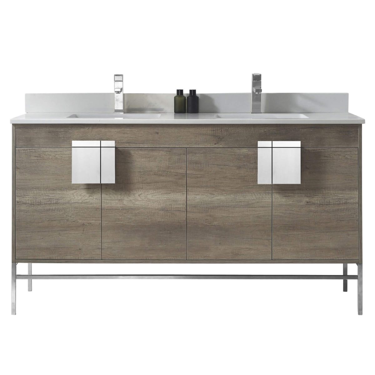 Shawbridge 60" Modern Double Bathroom Vanity  Shadow Gray with Polished Chrome Hardware