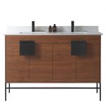 Shawbridge 60″ Modern Double Bathroom Vanity Spicy Walnut with Black Hardware