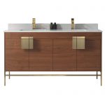 Shawbridge 60″ Modern Double Bathroom Vanity Spicy Walnut with Satin Brass Hardware