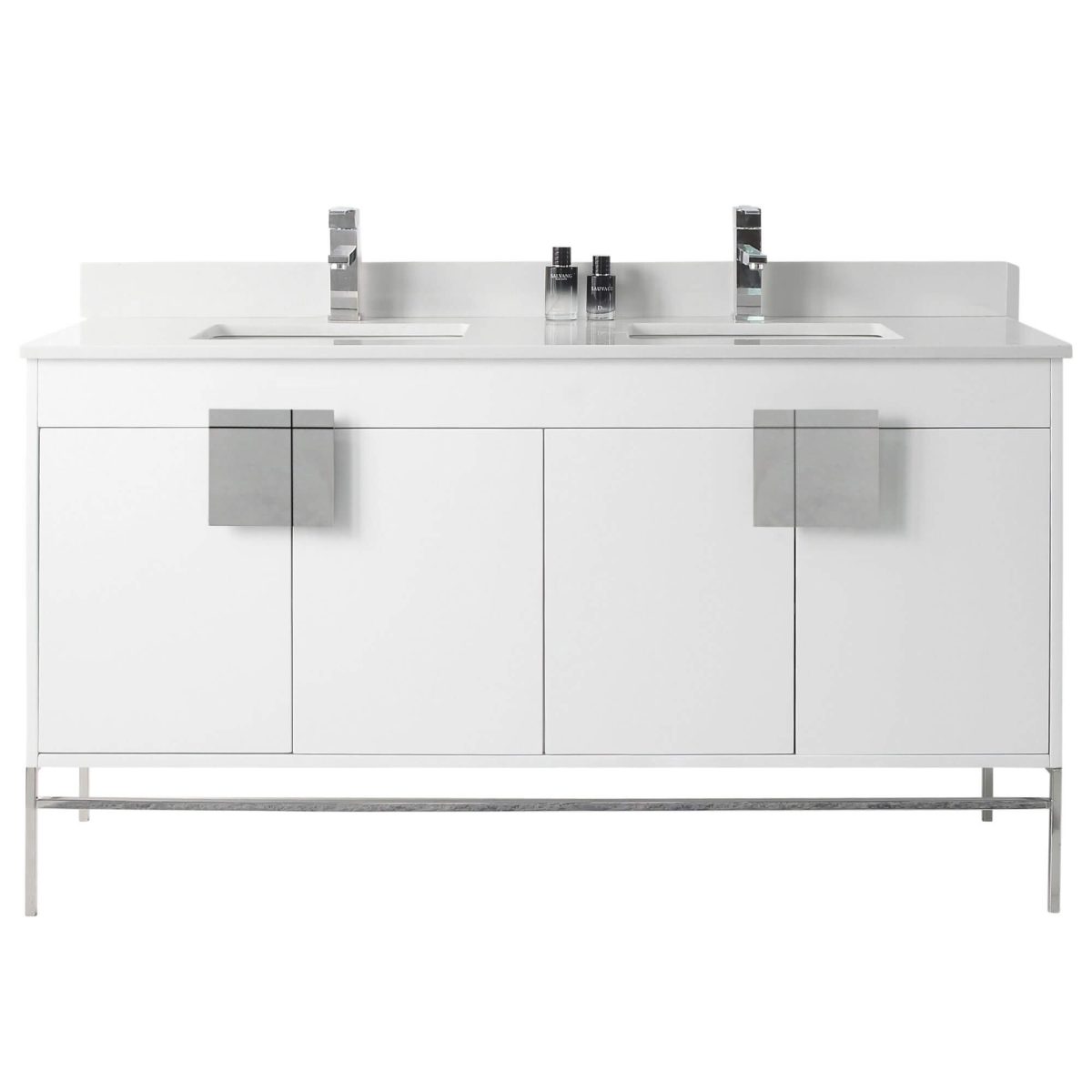 Shawbridge 60" Double Bathroom Vanity in White with Polished Chrome Hardware