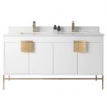Shawbridge 60″ Modern Double Bathroom Vanity White with Satin Brass Hardware