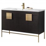 Shawbridge 48″ Modern Single Bathroom Vanity Black Oak Straight Grain with Satin Brass Hardware