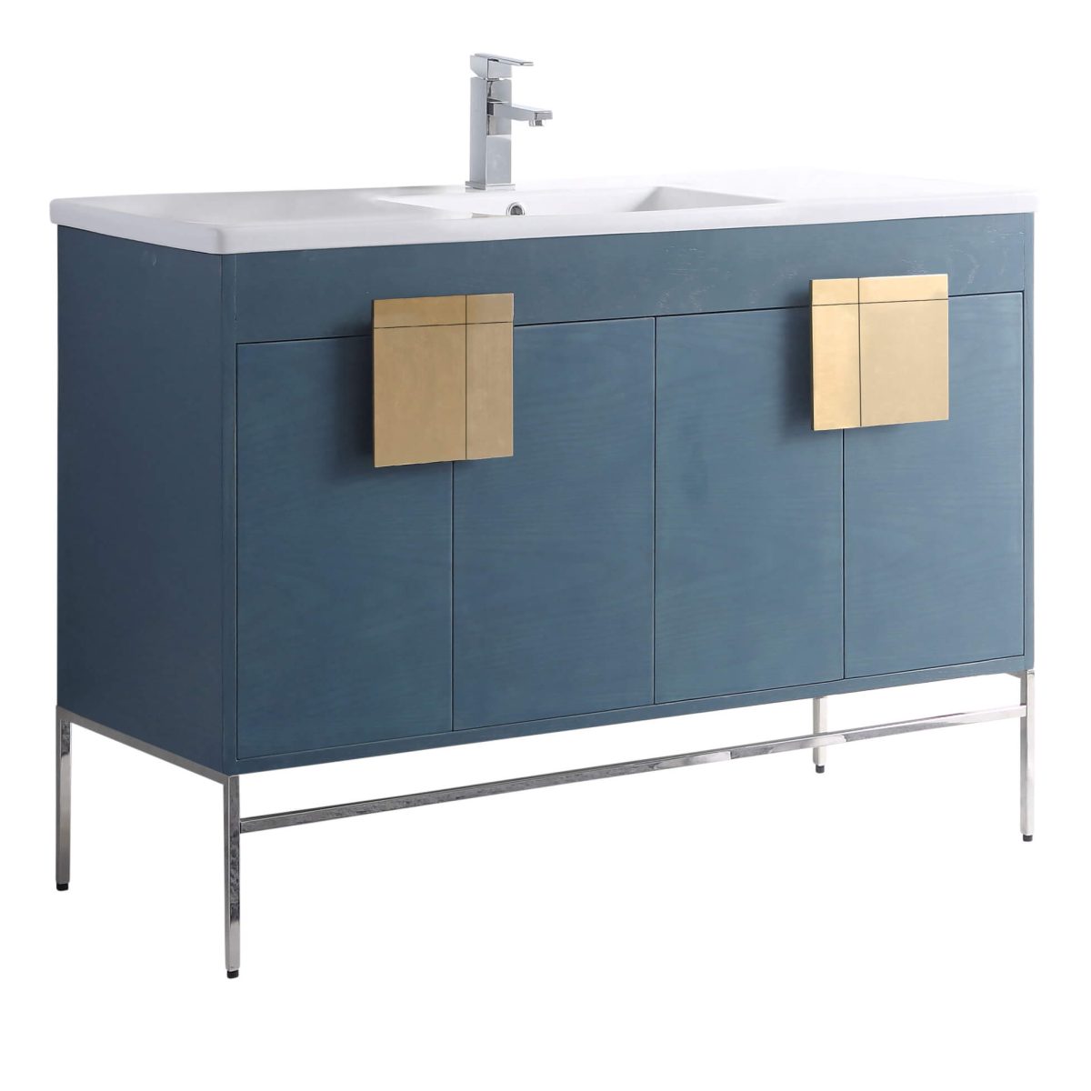 Shawbridge 48" Modern Single Bathroom Vanity French Blue with Satin Brass Hardware Shawbridge 48" Modern Single Bathroom Vanity French Blue with Satin Brass Hardware