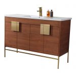 Shawbridge 48″ Modern Single Bathroom Vanity Spicy Walnut with Satin Brass Hardware