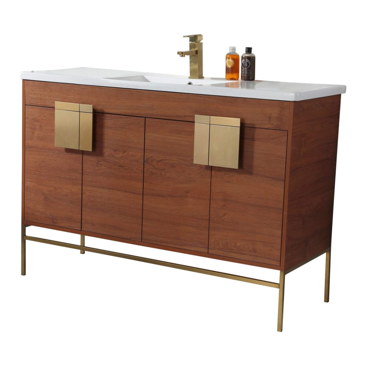 Shawbridge 48" Modern Single Bathroom Vanity  Spicy Walnut with Satin Brass Hardware