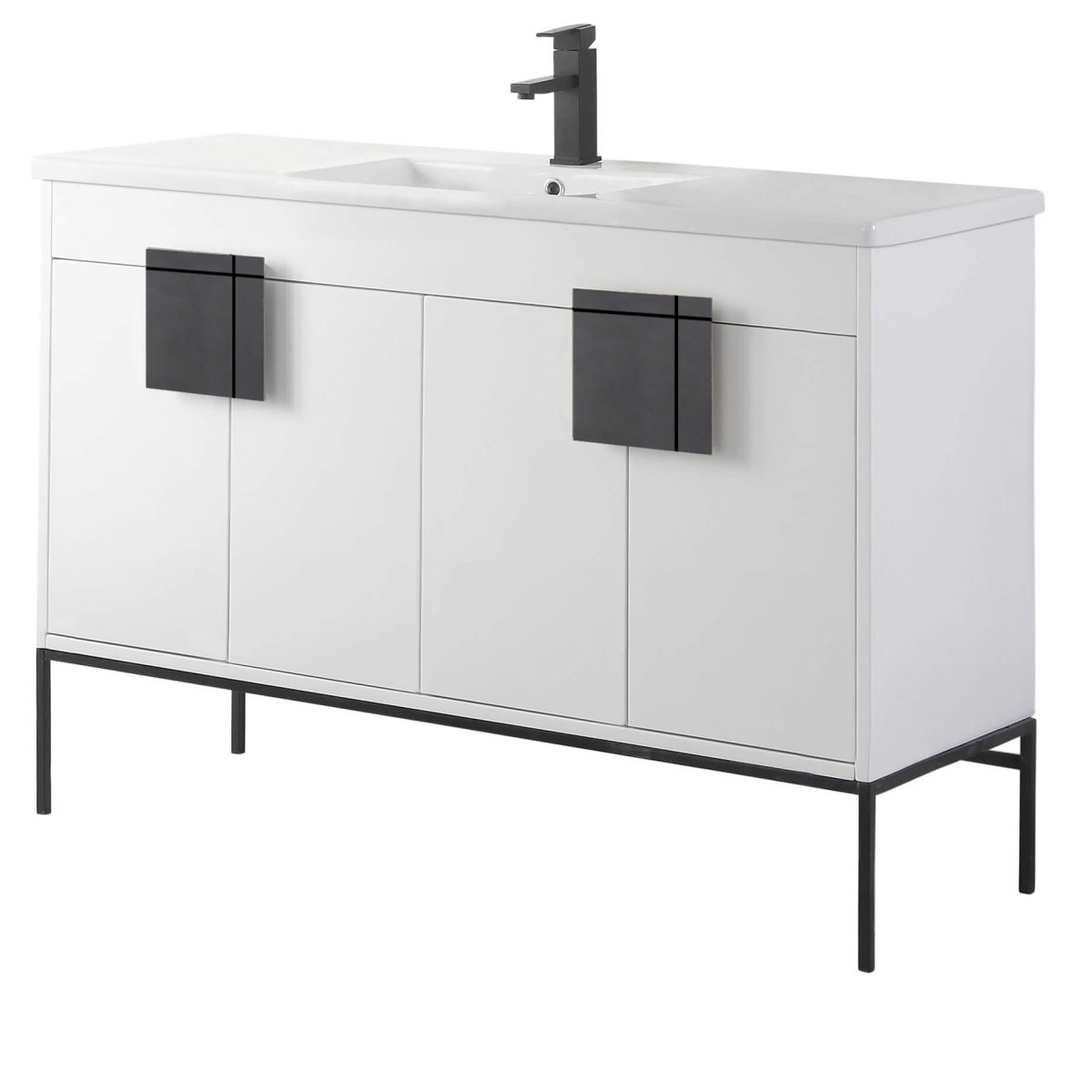 Shawbridge 48" Modern Single Bathroom Vanity  White with Black Hardware