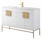 Shawbridge 48″ Modern Single Bathroom Vanity White with Satin Brass Hardware